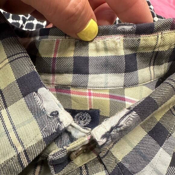 Vintage 90s Lands End Viyella Flannel Button Down Shirt Size M Sage Green Plaid - Picture 8 of 16